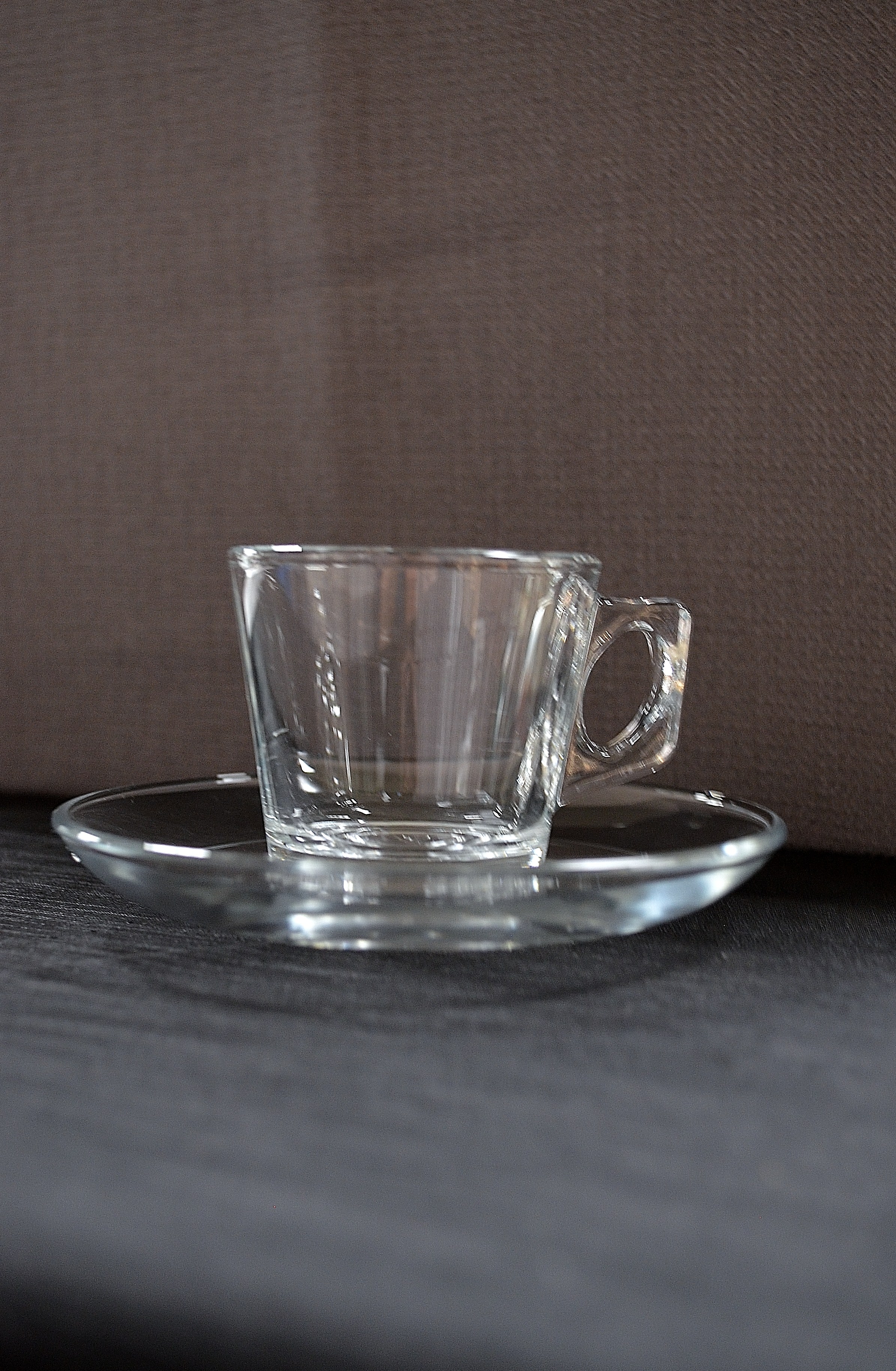 GLASS ESPRESSO CUP & SAUCER SET (Cup 60 cents / Saucer 40 cents if rented separate) 2 oz