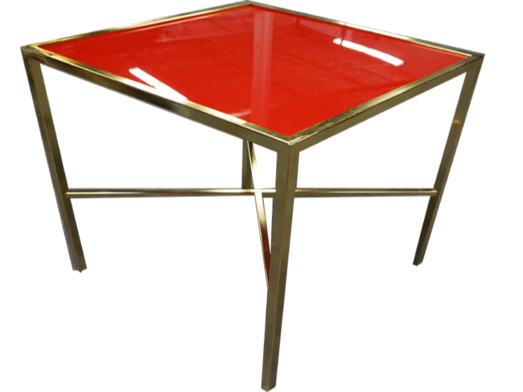 30"X30" GOLD FRAME TABLE WITH RED PLEXI