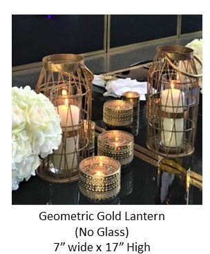 GEOMETRIC GOLD LANTERN (no glass) 7" x 17"