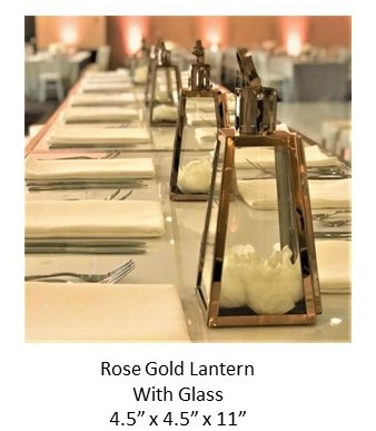 ROSE GOLD GLASS LANTERN 4.5" X 4.5" X 11"