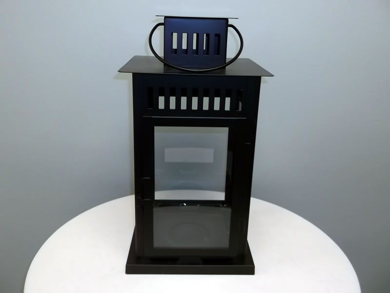 BLACK GLASS LANTERN H18"XW8" (Use Pillar or Votive Candles not included)