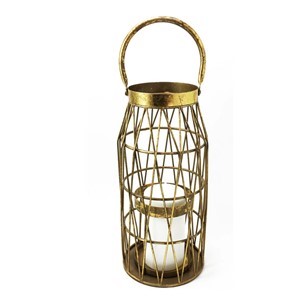 GEOMETRIC GOLD LANTERN (no glass) 7" x 17"