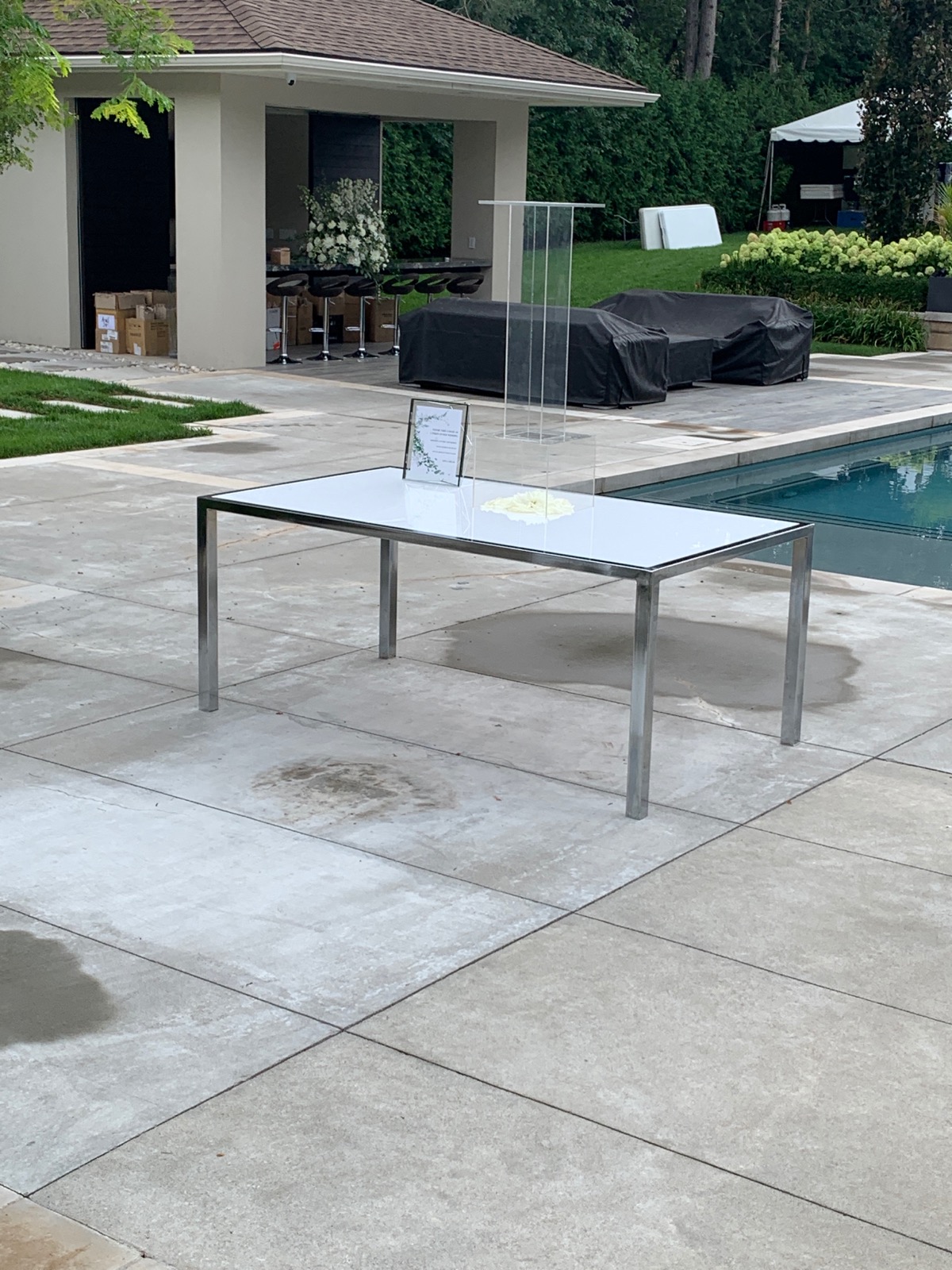 WHITE LUCITE DINING TABLE 8' X 42" WIDE