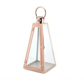 ROSE GOLD GLASS LANTERN 4.5" X 4.5" X 11"